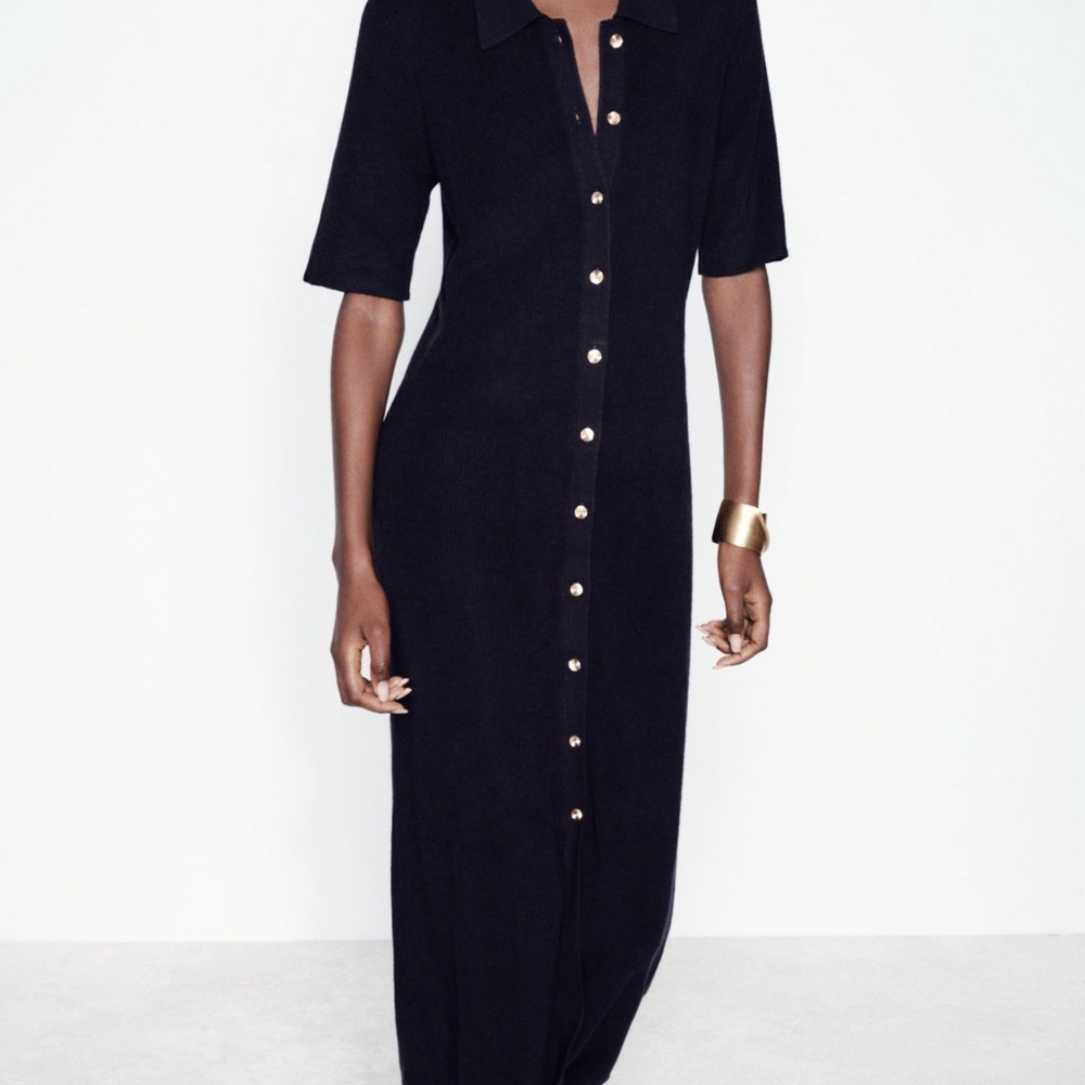Zara Elegant Black Button-Down Dress